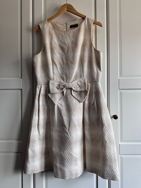 Tahari Sleeveless Cream and Gold Textured Fit & Flare Dress